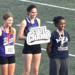Sequim's Clare Turella is awarded first place in the state 2A track and field meet at Mount Tahoma Stadium in Tacoma in the girls' high jump. Turella jumped 5 feet, 4 inches to win the state championship for the second straight year. (Courtesy of Brad Moore)