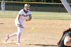 Port Angeles pitcher Heidi Leitz struck out 194 batters this season, including 47 in six wins in the postseason. She also hit .405 on the season. She is moving on to play at St. Martin's University. (Dave Logan/for Peninsula Daily New)