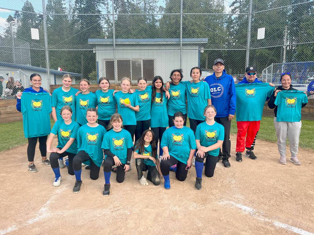 Olympic Labor Council claimed the North Olympic Baseball and Softball 12U Majors Softball championship recently at Jim Lunt Field at Lincoln Park. Majors Softball 12U - OLC (teal shirts) Back row from left, assistant Coach Britney Rowland, Kylin Weitz, Ayla Balch, Chloe Holloway, Teyah Elofson-Cross, Eleanor Mahaney, Kamia Jennings, Ohlyvia Tomasko, Skylar Wheeler, head coach Jason Wheeler, assistant Coach Brad Holloway, assistant Coach Julie Charles-Elofson. Front row, Bailey Dahl, Adilyn Hylton, Chloe Anderson, Raveya Tomasko, Oliva Lampman and Lauren Almond.