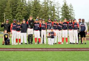 Westport won its second straight Olympic Junior Babe Ruth championship, beating Local 155 6-3 on Wednesday. Front row, on knee, is Kade Johnstad. Middle row, from left, is bat boy Hans, Tristan Konopaski, Kayden Morrison, Zach Clay, Abe Brenkman, Easton Prchal, Parker Pavlak, Lane Wilson, Noah Johnstad, Jay Lieberman, Easton Prchal, Aidan Smith, Dakota Morrison and assistant coach Jared Johnstad. Back row, from left, is assistant coach Nick Cannady, head coach Carey Pavlak and assistant coach Matt Prchal.