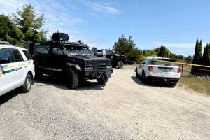 The Peninsula Crisis Response Team responded with two armored vehicles on Tuesday when a 37-year-old Sequim man barricaded himself in a residence in the 200 block of Village Lane in Sequim. (Clallam County Sheriffs Office)