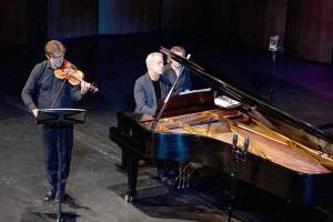 James Garlick, violin, left, and Jeremy Denk, at the piano. Tickets are on sale for this years Music on the Strait performances at two Port Angeles venues. (Nora Pitaro)