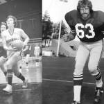 At left, Sherri Felton, here playing for the University of Washington, was the star player on the 1977 Port Angeles girls basketball team, the first girls team to make state since girls sports were reintroduced in Port Angeles in 1975. At right, Jerry Payne, here playing for Washington State, was a star player on the Port Angeles 1972 football team. He played tight end for the Roughriders and linebacker for the Cougars.