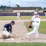 Wilder Junior's Hunter Tennell slides into third base against the WBS Colts in Sequim on Friday. (Emily Mathiessen/Olympic Peninsula News Group)