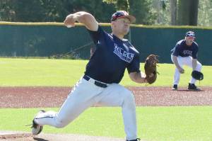 Wilder Seniors Josiah Gooding fires to home plate in 2-1 victory over the WBS Colts Black traveling team. Gooding went two innings and struck out two as Wilder Senior improved to 18-5. (Dave Logan/for Peninsula Daily News)