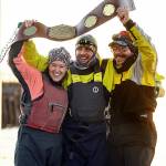 Team Puget Sound Navigation Company from left to right; Molly Karas, Michael Karas and Anthony Boscolo celebrating with their champion belt, July 1. (Photo credit: Jim Meyers)