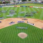 Civic Drone
Courtesy Eric Johnson
Teams line up on the Civic Stadium diamond for the Northwest Washington Cal Ripken State Championships' opening ceremony Wednesday evening. Port Angeles is hosting the championships for the first time in 20 years. Organizers expect the event to draw between 1,500 and 2,000 visitors, including families, coaches and officials.