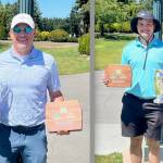 Left, Rentons Justin Johnson won the Clallam County Amateur gross division by 12 strokes. Right, Jack Revier won the Clallam County Amateur three-day golf tournament by one stroke. (Chad Wagner)