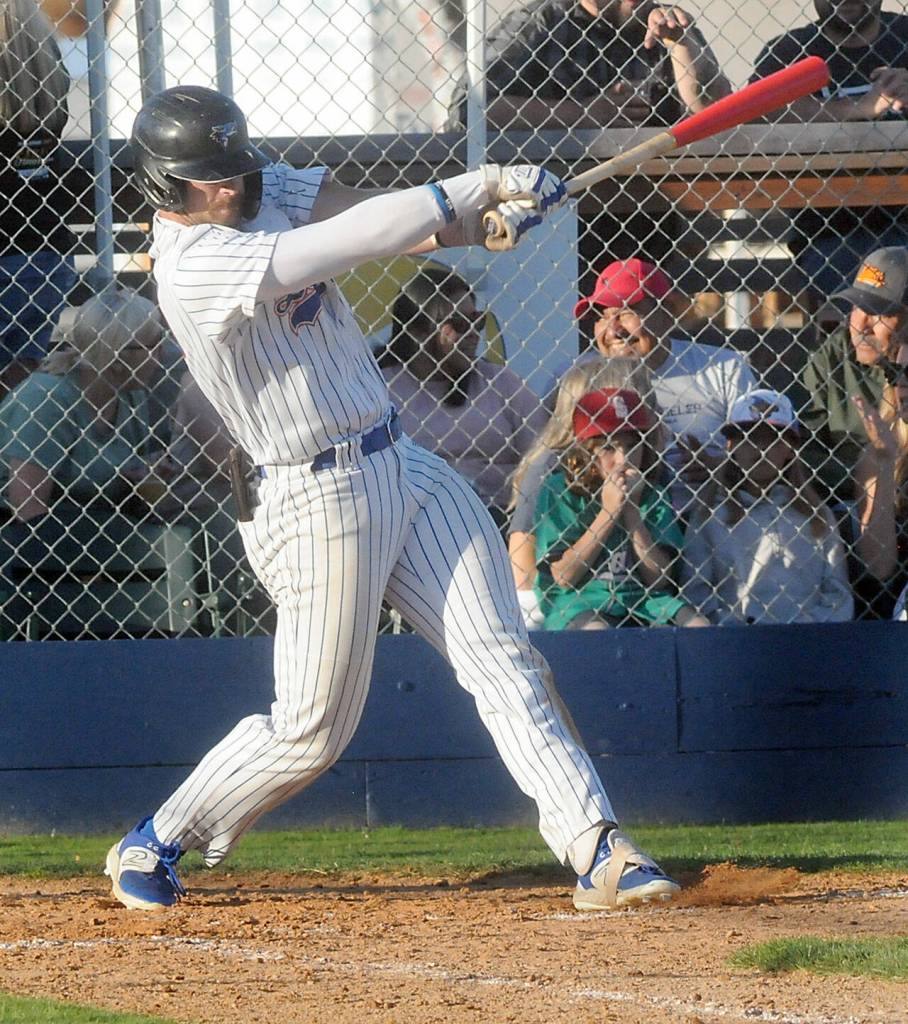 KEITH THORPE/PENINSULA DAILY NEWS Lefties outfielder Jeremy Giesegh bats against Redmond on Thursday at Port Angeles Civic Field.
