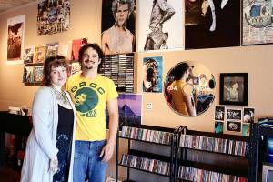 Tayler Bulus-Steed and Mayah Simpson-Thompson, founders of Funky Grooves, showcase their newly opened record shop, where they have curated a space dedicated to music, community and vintage culture. (Allora Walls/Peninsula Daily News)