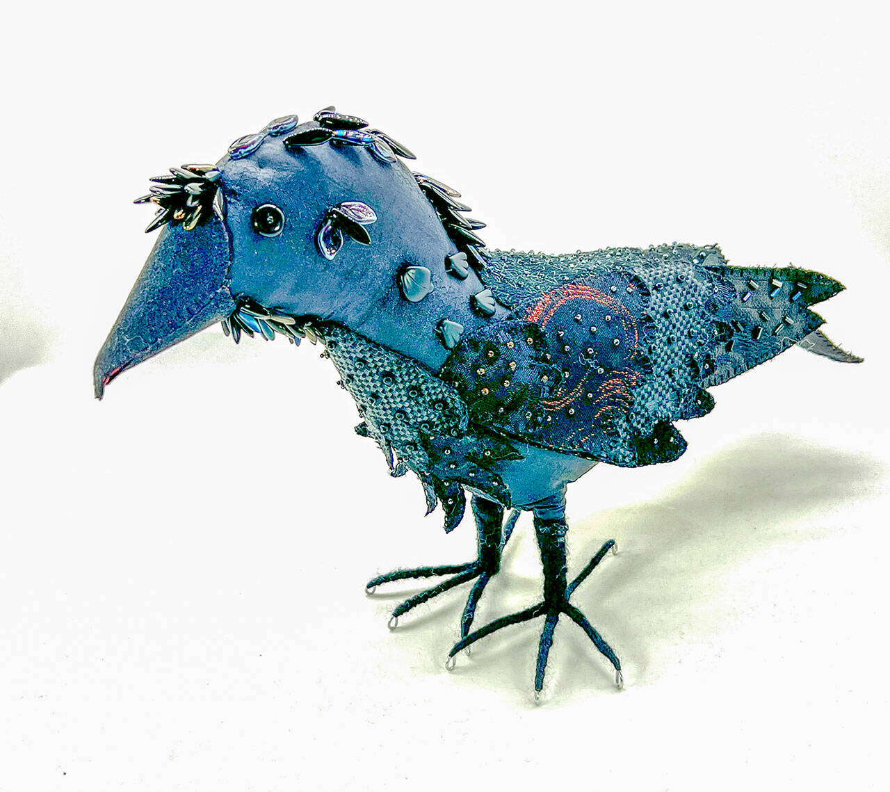Pat Herkals three-dimensional fabric birds will be featured at the Port Townsend Gallery during August.