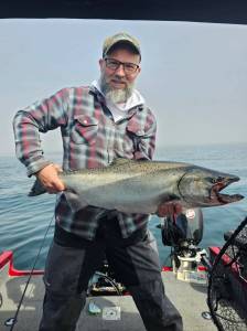 Tacomas Travis Zaffino made his first trip back to Sekiu last weekend since childhood fishing trips with his dad and had good success, catching this fine hatchery chinook.