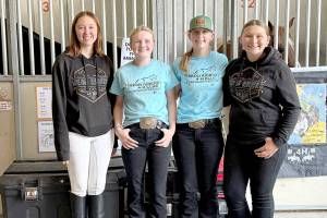 Photo by Katie Newton
Neon Riders 4-H Senior division riders who did well last weekend at the Washington State Fair were Katelynn Sharpe, left, Kenzi winters, Elise Sirguy and Paisley Morris. Not pictured is Showstoppers 4-H Brooklyn Glavin. Riders at that fair must first qualify by being a top winner in their event at the Clallam County Fair.