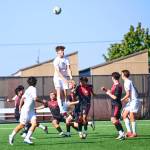 Jay Cline/Peninsula College Athletics 
Peninsula College defender Oskar Koelle, leaping, jumps to head the ball during the Pirates 7-0 win over Skagit Valley at Wally Sigmar Field on Wednesday. Edwin Diaz led the Pirates with two goals and an assist, while Jeremie Kuelo, Jeremy Obah, Austin Collins and Ezrah Ochoa also found the net.