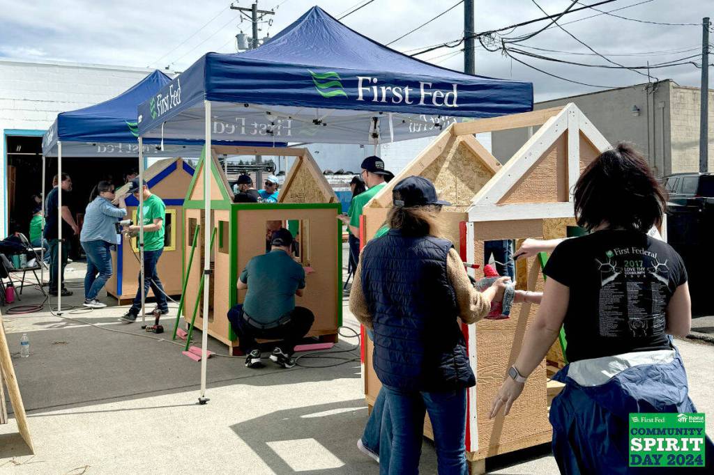First Fed team members volunteer with Habitat for Humanity in Port Angeles for Community Spirit Day 2024. Courtesy First Fed