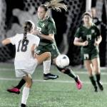 Port Angeles Teanna Clark, center, cuts off Bainbridges Vega Hendrickson, left, as teammate Becca Manson moves toward the ball on Tuesday at Wally Sigmar Field. (Keith Thorpe/Peninsula Daily News)