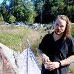 Damian Eldritch, a resident of the encampment located behind the Department of Social and Health Services building in Port Townsend. (Elijah Sussman/Peninsula Daily News)