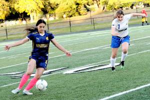 Forks' Jade Blair controls the ball against Toutle Lake at Spartan Stadium on Wednesday. 
Lonnie Archibald/for Peninsula Daily News