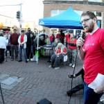 Dalton Tullis of Port Angeles speaks at a rally commemorating the life of conservative activist Charlie Kirk on Tuesday at the Conrad Dyer Memorial Fountain in downtown Port Angeles. The group hopes to develop a local chapter of the Turning Point USA student organization in honor of Kirk, who was assassinated on Sept. 10. The rally was held on the 32nd anniversary of Kirks birth. (Keith Thorpe/Peninsula Daily News)