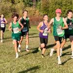 Port Angeles Cross Country 
Port Angeles top boys runners, Easton Dempsey in the pink hat and Andre Campbell, pace teammates Henry Wendel and Jay Lieberman during an Olympic League cross country race at Battle Point Park in Bainbridge.