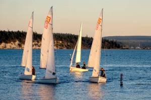 A sailing class practices boat-handling skills on Port Townsend Bay. (Steve Mullensky/for Peninsula Daily News)