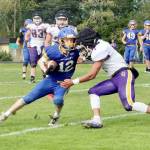 Mikah Love (12), here playing against Quilcene earlier this year, had 429 all-purpose yards against Lake Quinault this weekend. (Dave Logan/for Peninsula Daily News)