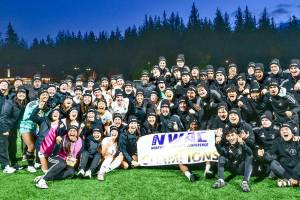 Jay Cline/Peninsula College Athletics
Peninsula College's men's and women's soccer teams celebrate earning Northwest Athletic Conference North Region Championships and first-round byes in the NWAC Playoffs. The Pirate men (noon) and women (2:30 p.m.) will host quarterfinal contests Nov. 8 at Wally Sigmar Field.