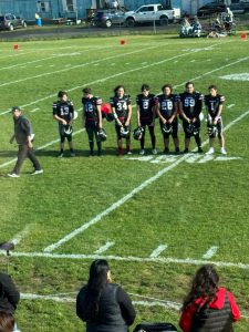Bud Denney 
Neah Bays senior class was celebrated before the Red Devils final home football game of the season. Neah Bays football seniors are, from left, Azariah Greene, Joe Smith, Tyler Swan, LeAnthony Jimmicum, Lelan Greene, Elijha Malinowski and Kane Greene.