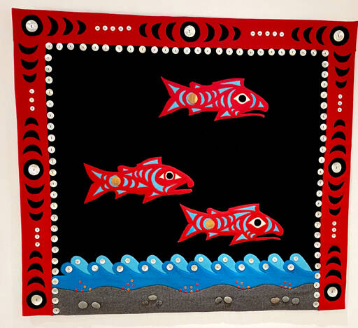 Celeste Dybecks Return of the Salmon will be part of the Under the Surface of the Salish Sea fiber arts exhibit at the Port Townsend Marine Science Centers gallery.