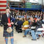 Bagpiper Rick McKenzie, who performed Amazing Grace during the 2023 regional Veterans Day ceremony in the hanger at U.S. Coast Guard Air Station/Sector Field Office Port Angeles, is scheduled to perform at this years ceremony, which will be held at the Port Angeles High School auditorium due to the federal government shutdown. (Keith Thorpe/Peninsula Daily News)