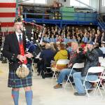 Bagpiper Rick McKenzie, who performed Amazing Grace during the 2023 regional Veterans Day ceremony in the hanger at U.S. Coast Guard Air Station/Sector Field Office Port Angeles, is scheduled to perform at this years ceremony, which will be held at the Port Angeles High School auditorium due to the federal government shutdown. (Keith Thorpe/Peninsula Daily News)