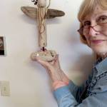 Candice Olsen displays one of the angels created for the Yuletide Bazaar at Dungeness Valley Lutheran Church. (Dungeness Valley Lutheran Church)