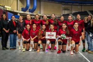 Matthew Strissel/Whitman County Gazette 
The Neah Bay volleyball team won a back-and-forth match with Wilbur-Creston-Keller 3-2 to earn fifth place at the Class 1B state tournament at the Yakima Valley SunDome. This is the Red Devils third state trophy in the last four years.