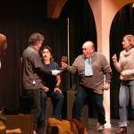 Director Bill Stone, far left, observes as the full cast of Death Perception, written by John Painter, rehearses the week before the launch of the New Works Showcase at Olympic Theatre Arts in Sequim. The cast is, from left, Veronica Konecnik, Jory Kahn, Simon Close, Joel Swenning and Rebecca Maberry. (Monica Berkseth)