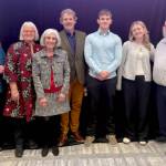 From left, Chimacum School Board directors Tami Robocker, Dr. Kristina Mayer, Kathryn Lanka, Superintendent, Dr. Scott Mauk, Student Director Ethan Perovich, Student Director Emily Liske and Board director Mike Aman. Roxanne Hudson is not pictured.