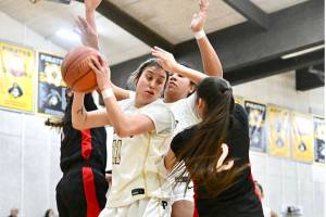 Neah Bay's Ryana Moss is one of the leaders for the Peninsula College women's team this season. Moss scored in double figures in two straight games in Pasco last weekend. (Jay Cline/Peninsula College)