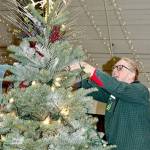 Sherilyn Seyler puts the lights on her tree for the Festival of Trees on Monday. Her tree is named Christmas at the Hucklebeary Ranch. There will be 45 trees and a variety of wreaths, all created by some of the Peninsulas best designers, some of whom have decorated trees for all 35 years of the Olympic Medical Center Foundation event. Opening ceremonies will begin today at 5 p.m. at the Vern Burton Community Center, 308 E. Fourth St., Port Angeles. (Dave Logan/for Peninsula Daily News)