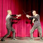 Matt Forrest, left, as MacDuff and Tim Thorn as Macbeth rehearse for Peninsula Colleges production of Macbeth or The Curse of the Scottish Play.