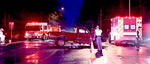 A two-car collision at U.S. Highway 101 and state Highway 112 partially blocked traffic for more than an hour on Tuesday. One person was transported to Olympic Medical Center, Clallam 2 Fire-Rescue said. (Clallam 2 Fire-Rescue)