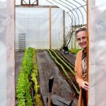 Port Townsend School Districts Food Service Director Shannon Gray in the Salish Coast production gardens hoop house. (Elijah Sussman/Peninsula Daily News)