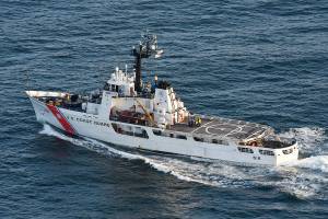 The U.S. Coast Guard Cutter Active, seen in 2019, returned to Port Angeles on Sunday after it seized about $41.3 million in cocaine in the eastern Pacific Ocean. (Petty Officer 2nd Class Steve Strohmaier/U.S. Coast Guard)