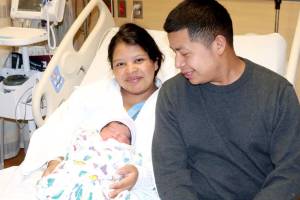 Raquel Matiase-Pablo and Ruben Rameriz of Forks welcomed Helen into the world at 6:28 p.m. on Friday, the first baby born on the North Olympic Peninsula in 2026. Helen weighed 8 pounds, 4 ounces and has three siblings ages 9, 5 and 1. Matiase-Pablo, who speaks three languages, said she migrated to the United States more than 10 years ago. (Dave Logan/for Peninsula Daily News)
