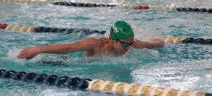 Port Angeles Swim & Dive
Port Angeles freshman Jebow Nabua swims the 100-yard butterfly competitively for the first time during the Roughriders 136-46 boys swim and dive meet victory over Olympic at Shore Aquatic Center on Wednesday.