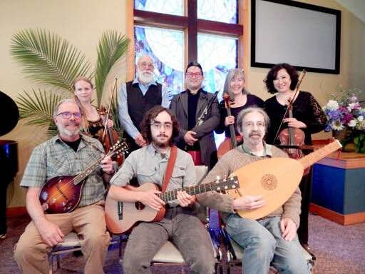 Shown from a previous Port Townsend Chamber Music Series concert are, back row, from left to right, Marina Rosenquist, Michael Carroll, Joel Wallgren, Pamela Roberts and Sung-Ling Hsu. Front row, from left to right, are Mike McLeron, William Walden and Guy Smith.