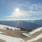 The view looking south from Hurricane Ridge, where variable winter weather has limited snow coverage and contributed to pauses in snow sports operations in recent weeks. (Washingtons National Park Fund)
