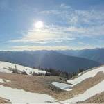 The view looking south from Hurricane Ridge, where variable winter weather has limited snow coverage and contributed to pauses in snow sports operations in recent weeks. (Washingtons National Park Fund)