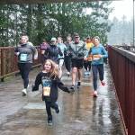 Runners in the Run The Peninsulas Elwha Bridge Run take off into the rain Saturday morning. (Pierre LaBossiere/Peninsula Daily News)
