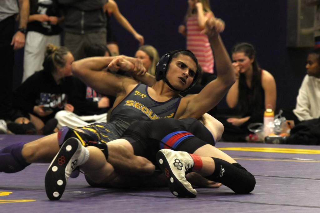 Sequim Gazette file photo by Matthew Nash/
Sequims Finn Jones (126 pounds) is one of nine wrestlers set to compete at the Mat Classic 2A state meet this weekend in the Tacoma Dome.