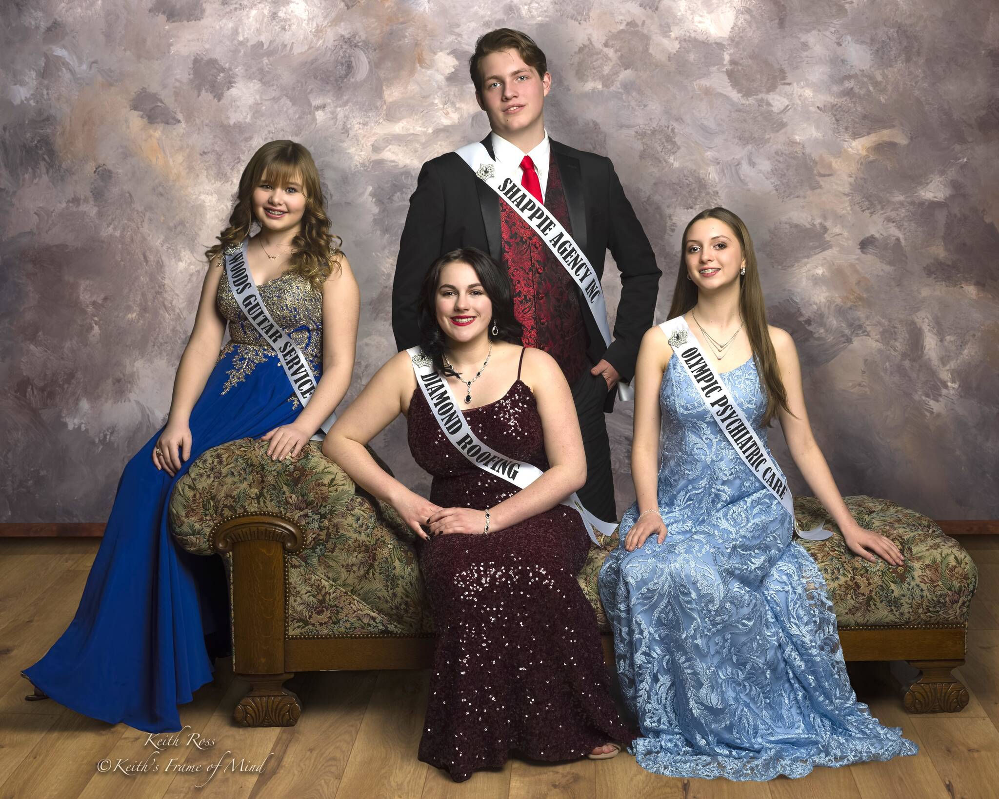Sequim Irrigation Festival royalty candidates for 2026 include, from left, Tilly Woods, Emma Rhodes, Brayden Baritelle and Caroline Caudle.
Keith Ross/Keiths Frame of Mind
