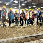Board directors, building committee members and Shipley Center staff join in a groundbreaking ceremony inside the building on Feb. 6. Organizers anticipate moving into the new space at 651 W. Washington St. before the end of this year. Pictured, from left, is Karen Hanson, board treasurer; Angela Jeziorski, board director; Margaret Cox, board secretary; Judy Lange, board director; Beth Culhane, board vice president; Linda Strohm, board director; Mary Ellen Reed, building committee member; Bobbie Dahm, building committee member; Scotty Wells, board director; and Michael Smith, Shipley Center executive director and building project manager. Board president Renee Millar is not pictured. (Matthew Nash/Olympic Peninsula News Group)